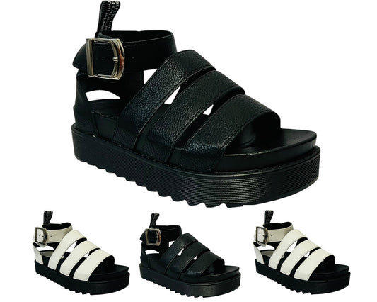 Women's Faux Leather Chunky Sole Gladiator Sandals Black