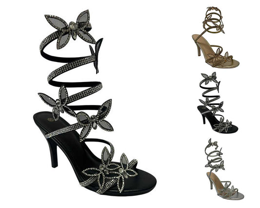 Women's Diamante Snake Butterfly Anklet High Heel Shoes