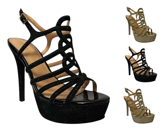 Women's Open Toe Platform Stiletto Heels Open-back High Heel Ankle Sandals