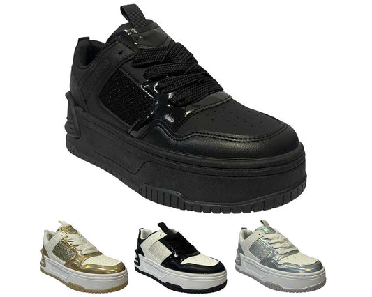 Faux Leather Chunky Sole Lace Up Trainers