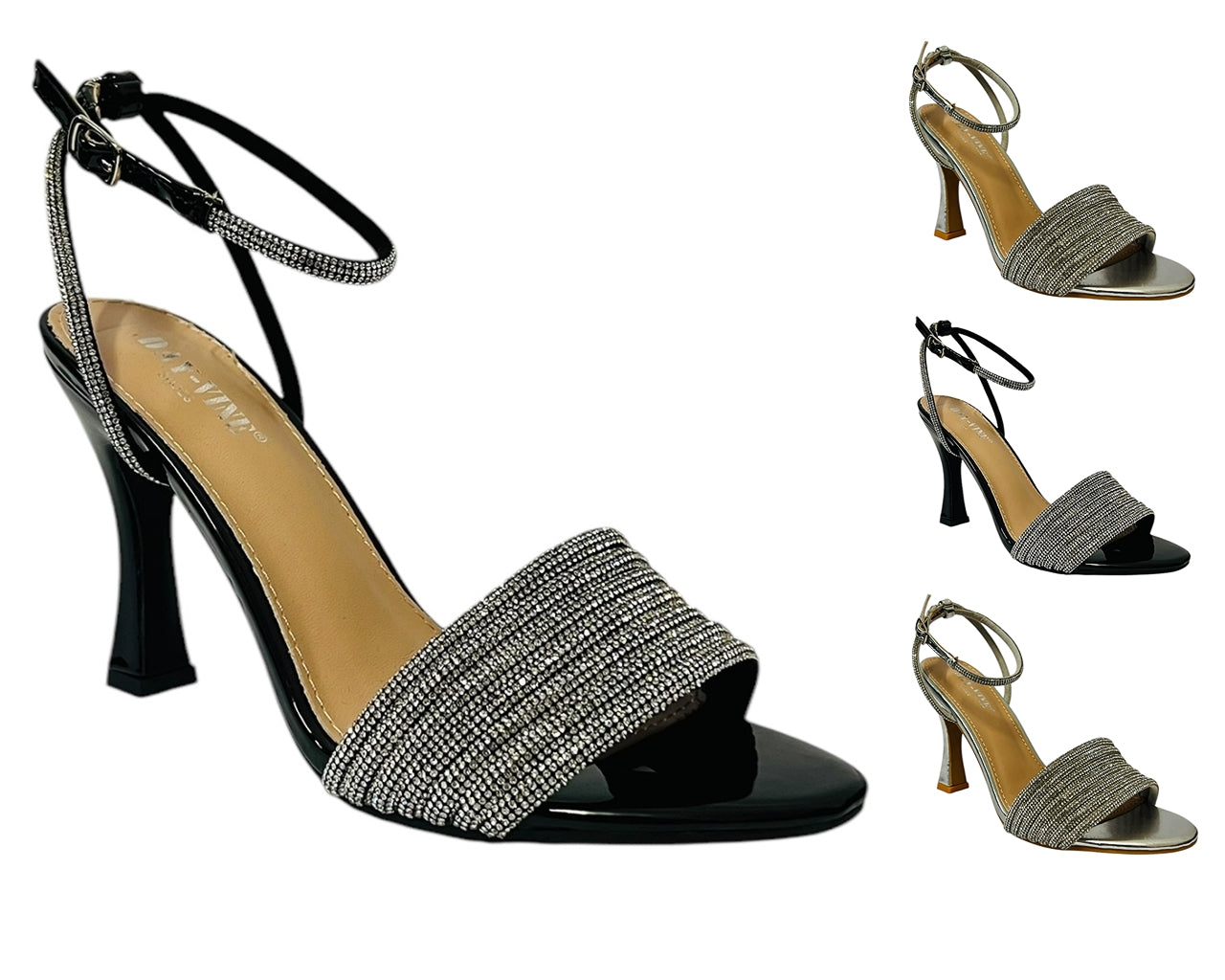 Women's Ankle Strap Diamante Spool Heel Shoes