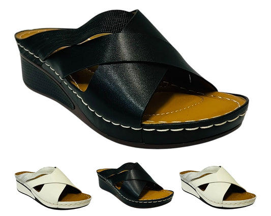 Women's Lightweight Cross Strap Mules Wedge Slider