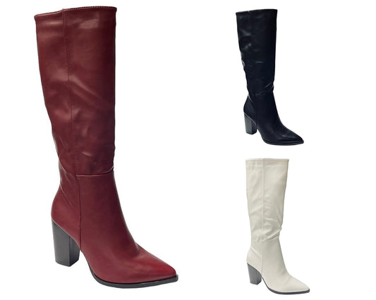 Women's Pointy Toe Knee High Boots Knight Block Heels Nightclub Shoes