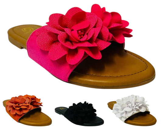 Women's Lightweight Open Toe Floral Deco Flat Sliders