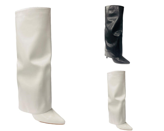Women's Knee High Fold Over Pointed Heel Boots Winter Shoes