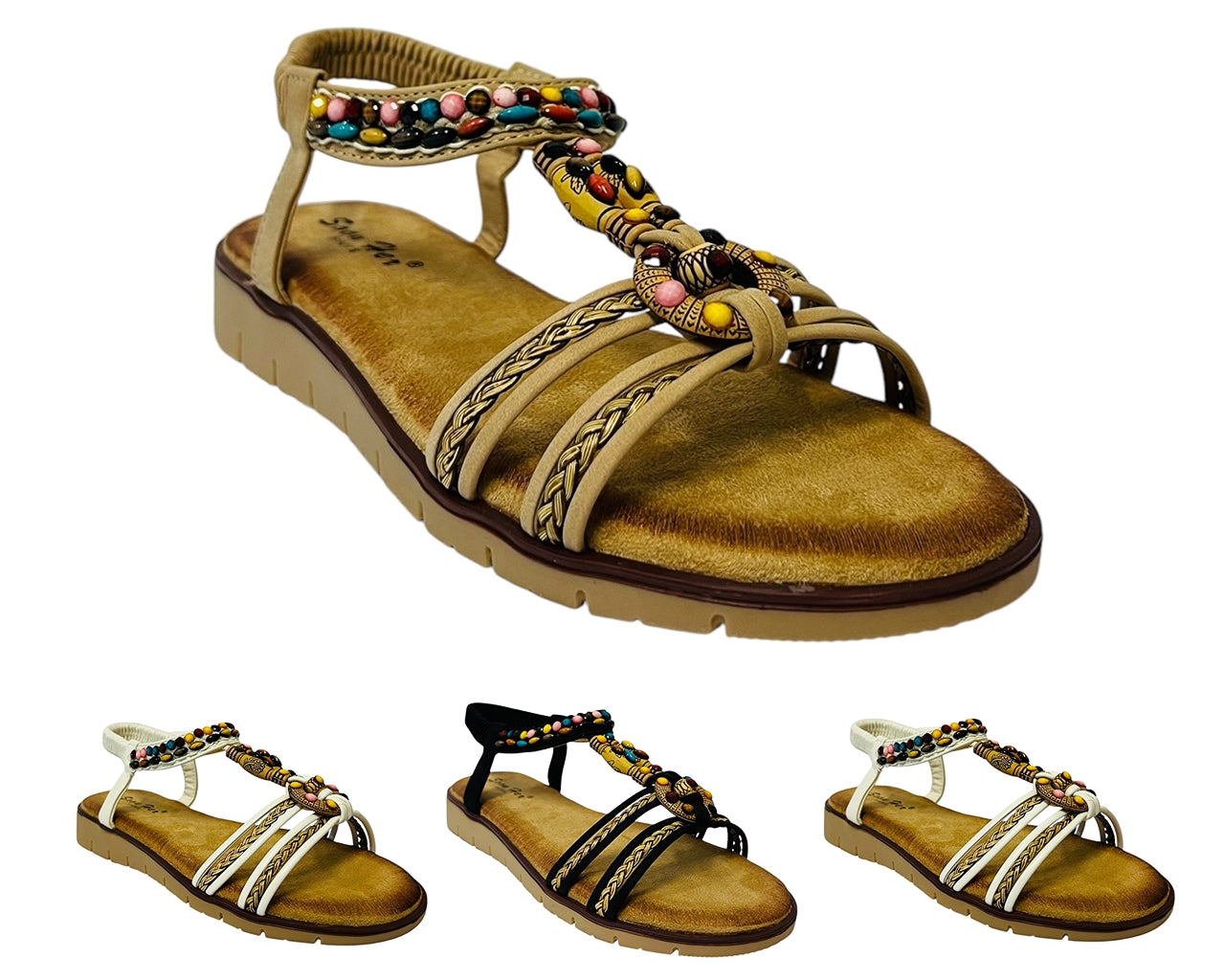 Women's Ankle Strap Flat Beaded Strappy Sandal