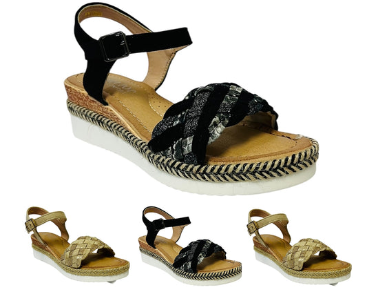 Women's Faux Leather Padded Ankle Strap Wedge Sandals